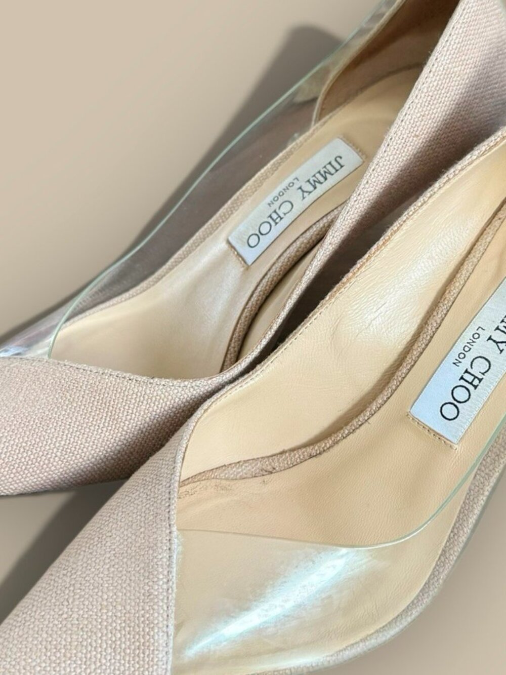 Jimmy Choo Cass 95 Linen & Vinyl Pump Heel